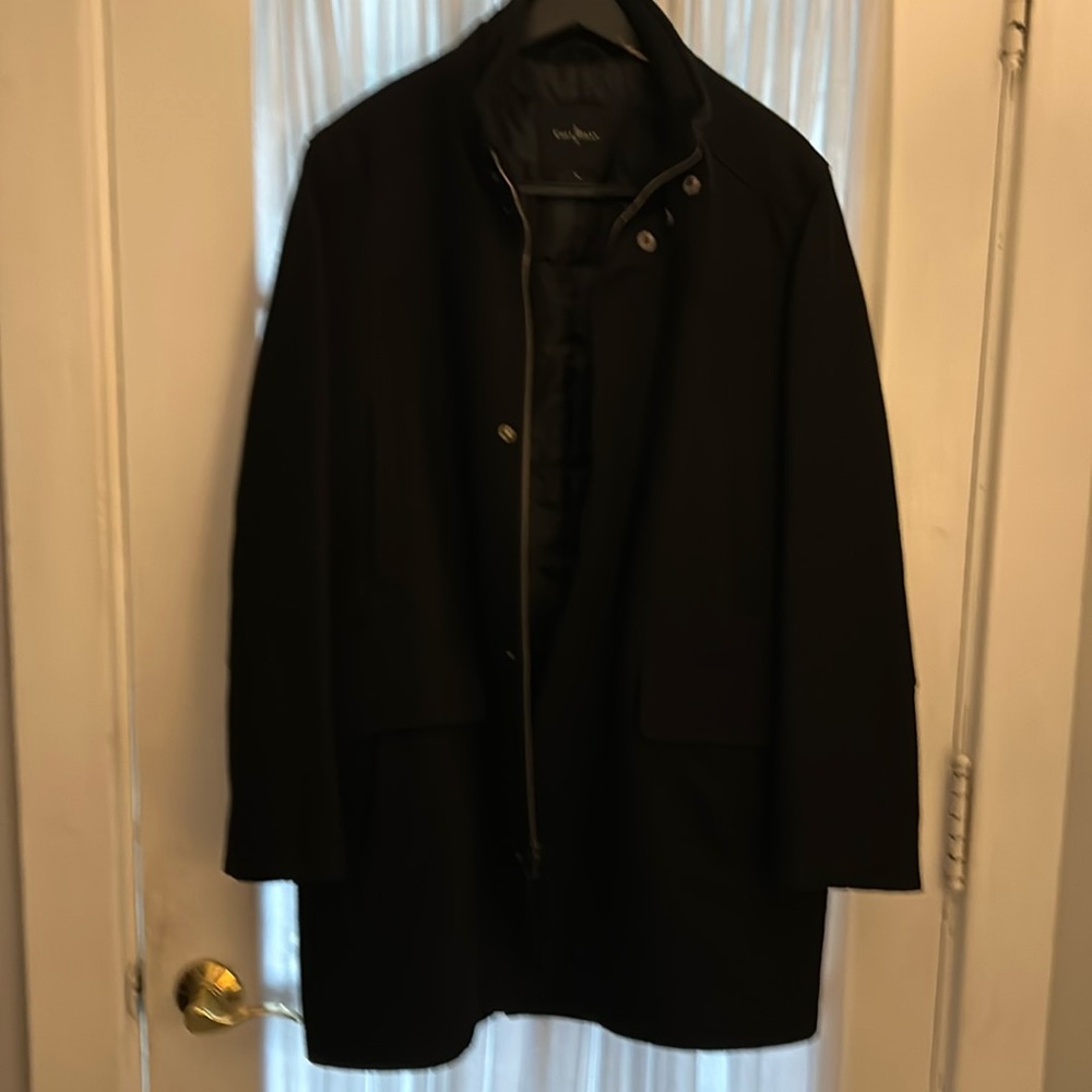 Men’s black Cole Haan 3/4 length coat.  Size:M.  Zipper and snap closure.
